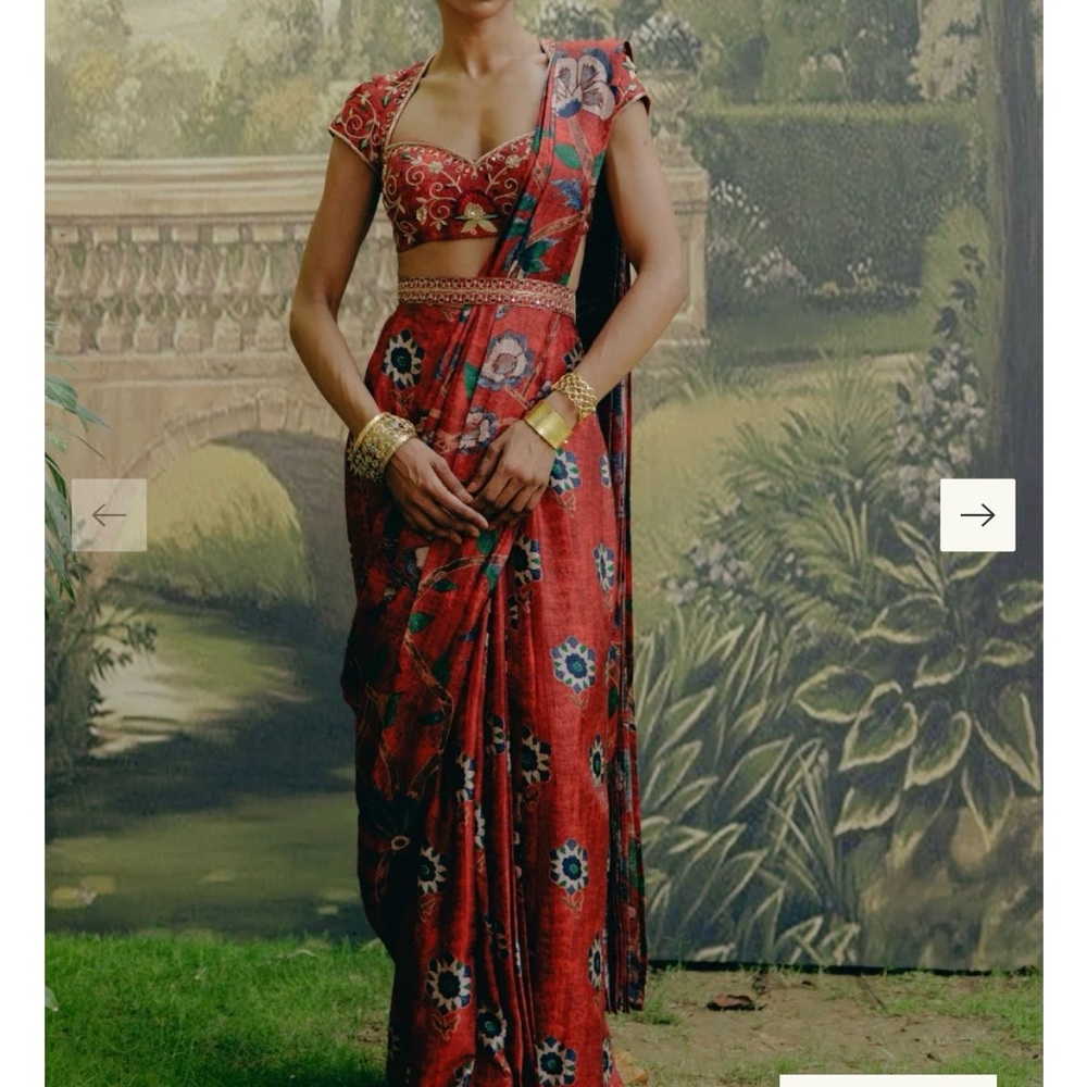 Kynah x Drishti & Zahabia Red Saree